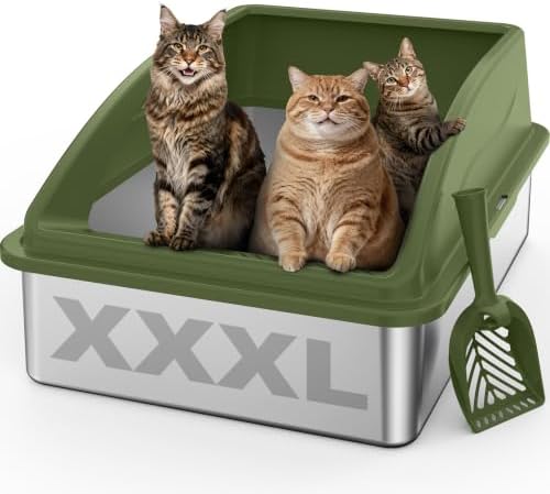 AIPERRO Stainless Steel Litter Box Extra Large for Big Cats and Multi-Cats by AIPERRO