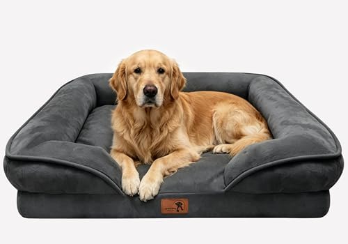 Spotted Play Orthopedic Dog Bed with Sides - Sofa Beds for Extra Large Dogs, Supportive Foam Pet Couch Bed with Washable Removable Cover, Waterproof Lining and Non-Slip Bottom, Dark Grey - XL by Spotted+Play