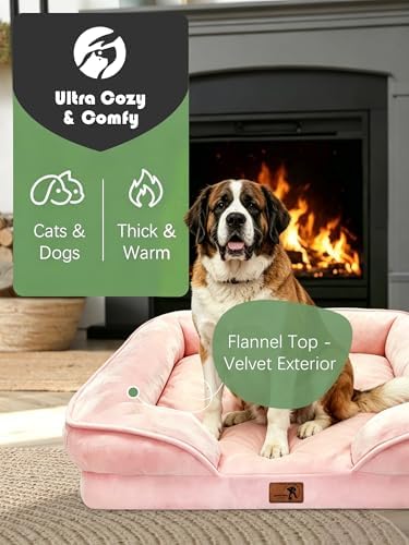 Spotted Play Orthopedic Dog Bed with Sides - Sofa Beds for Extra Large Dogs, Supportive Foam Pet Couch Bed with Washable Removable Cover, Waterproof Lining and Non-Slip Bottom, Pink - XXL - Image 2