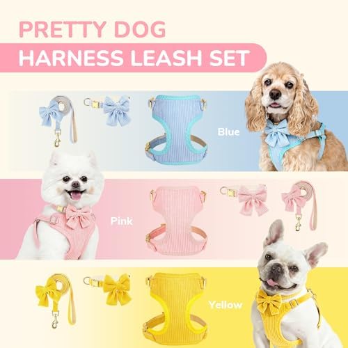 Small Dog Collar Harness and Leash Set, Dog Harness no Pull with Bowtie, Breathable Cotton Adjustable Pet Puppy Harness, Easy Walk Dog Harness, M(16-21") - Image 7
