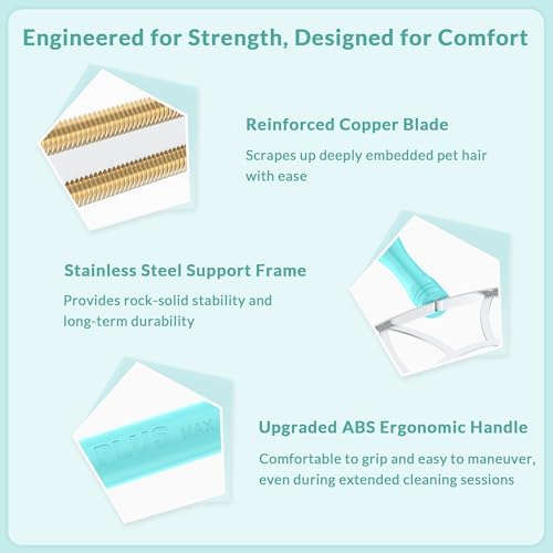 LINTPLUS Pet Hair Remover Kit (Max + Pro 2-Pack) – Oversized Carpet Rake for Large Areas & Compact Scraper for Furniture, Cars & Stairs, Heavy-Duty Copper Blade Set for Dog & Cat Hair - Image 4