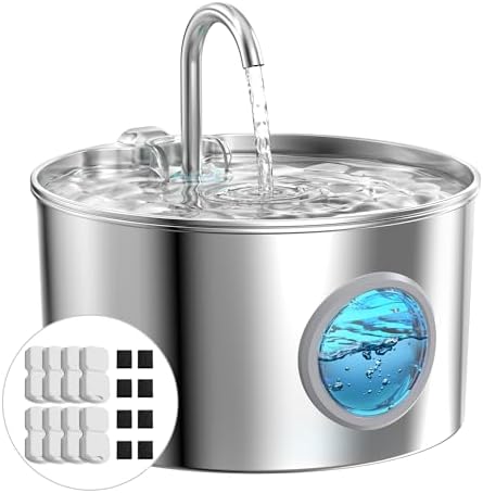 Pet Water Fountain Stainless Steel: 8 Filters 8 Sponges Cat Water Fountains by GIOTOHUNPetLife