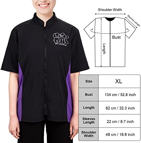 Short Sleeve Pet Grooming Jacket for Groomers, XL Size, Full Zipper - Image 7