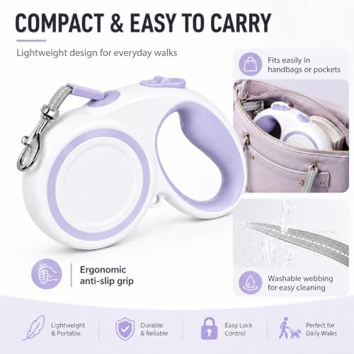 10-16FT,66LBS,Highly Reflective Retractable Dog Leash, M-Gray - Image 4