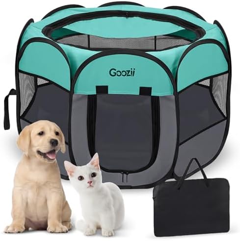 Goozii Pet Cat Playpen for Indoor Cats Enclosed, Puppy Dog Play Pen for Outdoor Travel Camping (Large Size, Green & Dark Grey) by Goozii