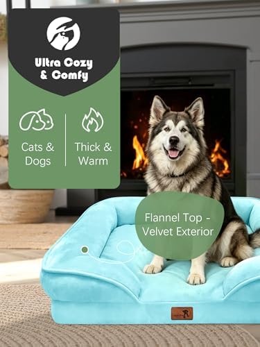 Spotted Play Orthopedic Dog Bed with Sides - Sofa Beds for Extra Large Dogs, Supportive Foam Pet Couch Bed with Washable Removable Cover, Waterproof Lining and Non-Slip Bottom, Ice Blue - XL-Plus - Image 2