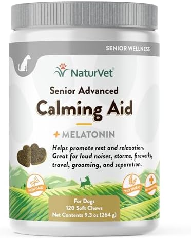 NaturVet Quiet Moments Calming Aid Dog Supplement, Helps Promote Relaxation, Reduce Stress, Storm Anxiety, Motion Sickness for Senior Dogs – 120-Ct. Soft Chews by NaturVet