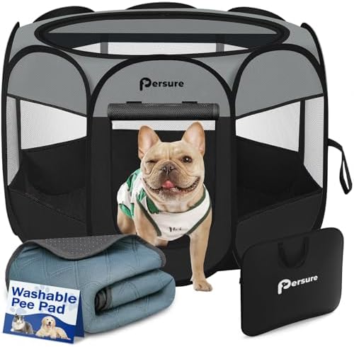 Persure Cat Dog Playpen Tent Crate Cage with Pee Pad, Dark Grey Small by PERSURE