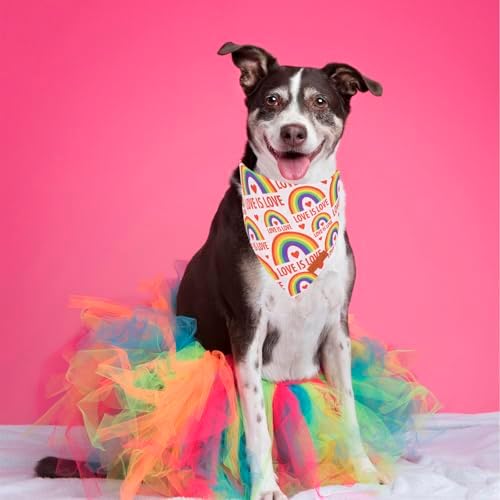PTDECOR Rainbow Dog Bandanas Pride Day Love is Love Pet Scarf, Small - Image 3