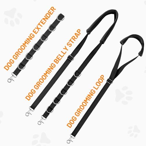 Dog Grooming Belly Strap - Dog Grooming Loops for Table Arm Extender with Clamp Extension Loop Bathing Restraint Leash No Sit Haunch Holder for Small & Medium Dogs Hair Cutting Washing (Black) - Image 5