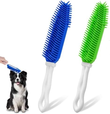 2 Pack Dog Grooming Bath Brush, Premium Soft Silicone Pet Brushes with Handle, Shampoo Soothing Comb for Wet Dry Long Short Haired Dogs & Cats Massaging, Deshedding Shower Scrubbing by Brillirare
