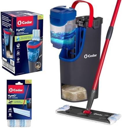 O-Cedar H2prO Flat Mop System with 1 Mop Head Refill | Quick Cleaning Tool | Clean with Clean Water | Machine Washable Reusable Microfiber Mop Pad | Safe on Wood Floors, Vinyl, Tile, Baseboards, Walls by Unknown
