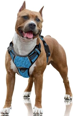 BARKBAY No Pull Dog Harness Large Reflective Dog Harness with Front Clip and Easy Control Handle for Walking Training Running with ID tag Pocket(Blue/Black,L) by BARKBAY