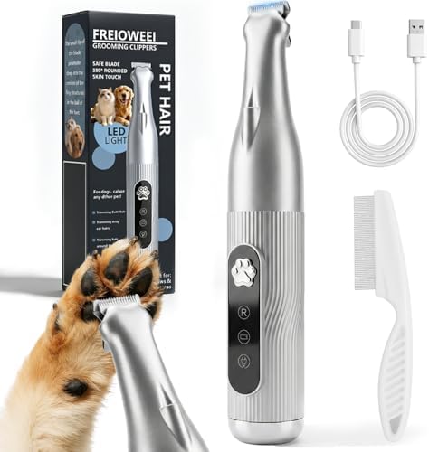 2026 New Dog Paw Trimmer with LED Light - Cordless Quiet Precision Groomer for Dogs & Cats, Low Noise Pet Shaver, IPX5 Waterproof, Effortless Trimming Paws Ears Eyes Butt, Includes Grooming Comb by FREIOWEEI