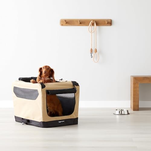 Amazon Basics Portable Folding Soft Dog Crate, 2-Door, Collapsible Travel Kennel, Top & Front Loading, Small 26" x 18" x 18", Tan - Image 6