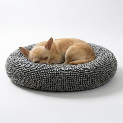 Muddy Mat® Cloud K-9 Dog Beds for Small Dogs & Cats, Soft & Relaxing Round Dog Bed, Chenille Material, Removable Cover, Washable & Dryer Safe – Grey Small(25'x25') by MuddyMat%C2%AE