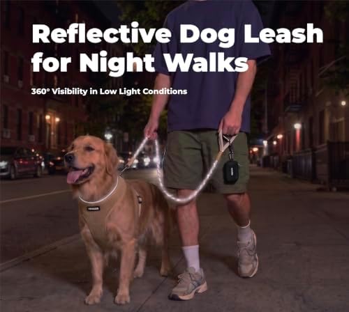 Voyager by Best Pet Supplies Round Rope Reflective Dog Leash - Soft Neoprene Handle & Tangle-Free Hook - Heavy Duty, Strong Durable Lead for Large/Medium/Small Dogs - Khaki, 3/8” x 5' - Image 4