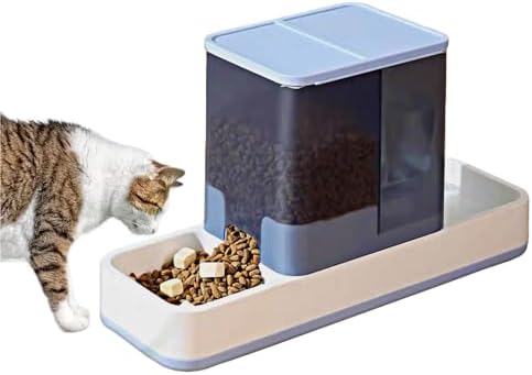 kathson Gravity Cat Food and Water Dispenser Automatic Dog Feeder Waterer 2 in 1 Auto Pet Food and Water Bowl Set Self Feeding for Puppy Kitten，Blue by kathson