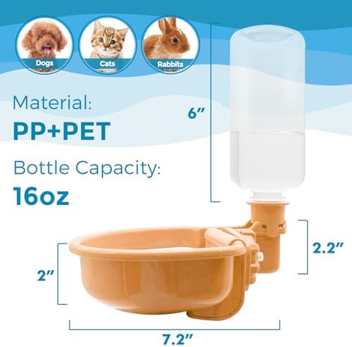 VANNON Gravity Pet Water Bowl, 16oz Anti-Splash Crate Dispenser, Orange - Image 6