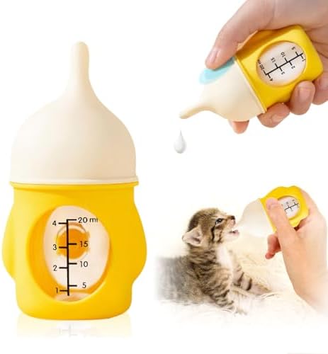 Ergonomic Pet Nursing Bottle,Puppy Bottles for Nursing Puppy Milk - 20ml Slow Flow Kitten Bottle Feeding kit for Newborn Kittens/Puppies/Small Animals, Easy-Clean Silicone Feeder (‌Yellow‌) by Unknown