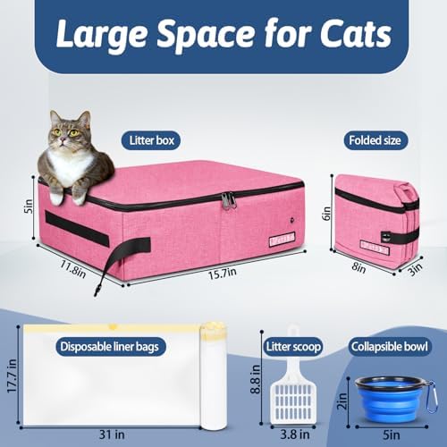 Petskd Portable Cat Travel Litter Box with Lid, Pink - Image 2