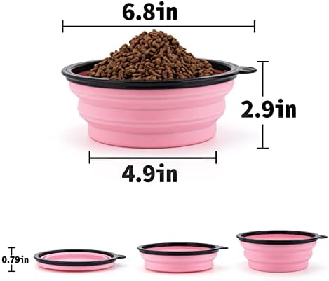 SLSON Dog Bowls Pet Collapsible Bowl with Cover Lids,2 Pack Dog Travel Bowls Portable Foldable Cat Water Dish Bowl for Pets Walking Parking Camping (Fairy Pink and Sprout Green, Large) - Image 4