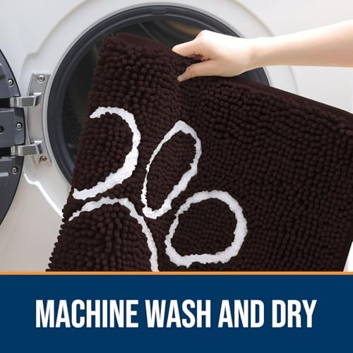 OLANLY Dog Door Mat for Muddy Paws 54x24, Paw Print Design Chenille Mud Mat - Image 5