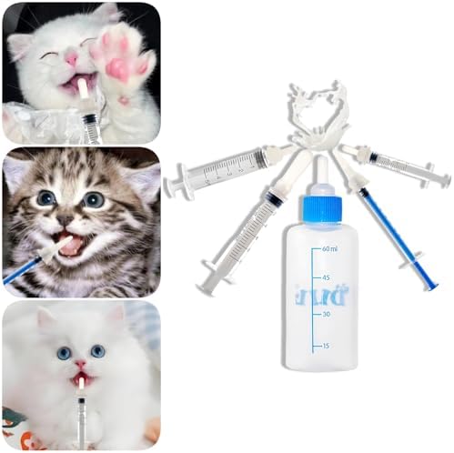 Kitten Bottle Feeding Kit, Kitten Milk Replacement 1ml 3ml 5ml 10ml 60ml Kitten Bottles for Nursing Newborn Kittens Puppy Rabbit Hamster Small Animals - Image 2