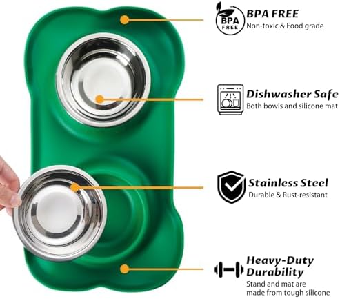 Hubulk Pet Dog Bowls 2 Stainless Steel Dog Bowl with No Spill Non-Skid Silicone Mat + Pet Food Scoop Water and Food Feeder Bowls for Feeding Small Medium Large Dogs Cats Puppies (X- L, Huntergreen) - Image 2
