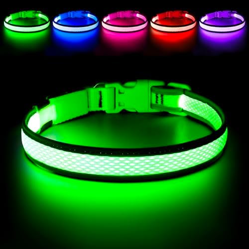 Flashseen LED Dog Collar, Light Up Dog Collar USB Rechargeable (Green, Medium) by Flashseen