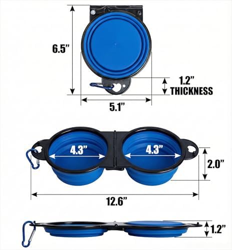 Double Collapsible Dog Bowls for Travel, Food and Water Set with Clip, Blue - Image 3