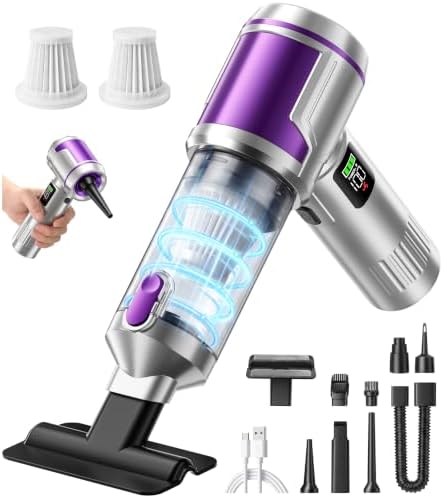 Cordless Handheld Car Vacuum, 4-in-1 Portable Mini Vacuum with 22 kPa High Suction Power, USB Type-C Rechargeable Hand held Vacuum Cleaner for Car, Home, Office, Pet Hair & Keyboard Cleaning by Unknown