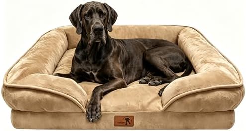 Spotted Play Orthopedic Dog Bed with Sides - Sofa Beds for Extra Large Dogs, Supportive Foam Pet Couch Bed with Washable Removable Cover, Waterproof Lining and Non-Slip Bottom, Brown - XXL by Spotted+Play