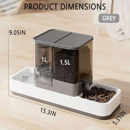 kathson Gravity Cat Food and Water Dispenser Automatic Dog Feeder Waterer 2 in 1 Auto Pet Food and Water Bowl Set Self Feeding for Puppy Kitten，Grey - Image 6