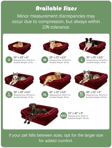 Spotted Play Orthopedic Dog Bed with Sides - Sofa Beds for Medium Dogs, Supportive Foam Pet Couch Bed with Washable Removable Cover, Waterproof Lining and Non-Slip Bottom, Burgundy - M - Image 7