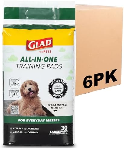 Glad for Pets Activated Carbon Disposable Dog Training Pads, 30 Count, 6-Pk by GladTrashFoodStorage
