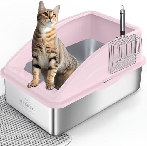 AIPERRO Stainless Steel Litter Box | XL Metal Cat Litter Boxes with Lid by AIPERRO