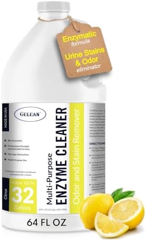 Multi-Purpose Probiotic Enzyme Citrus Cleaner, 1/2 Gallon (64 oz.) - Pet Stain and Odor Remover - Concentrated - Professional & Home Strength Drains, Floors, Bathrooms, Toilets Trash Can, Made in USA by GELEANhighqualityproduct