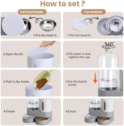 2 Pack Automatic Cat Feeder Stainless Steel Water Dispenser Gravity Food Feeder and Waterer Set with Pet Food Bowl for Small Medium Kitten Puppy Pets Large Capacity(Grey) - Image 5