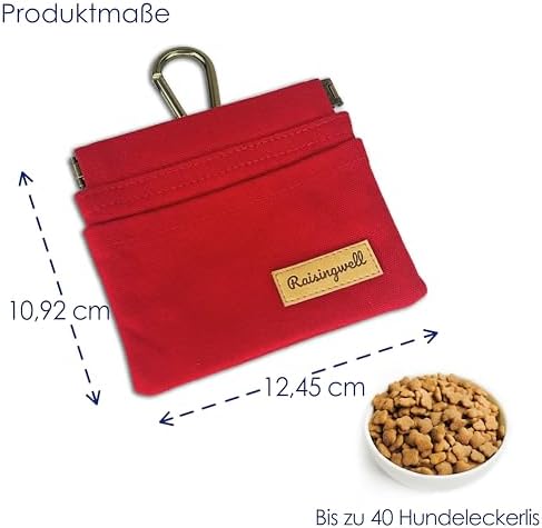 Raisingwell Dog Treat Pouch, Red Pocket Sized Pet Training Pouch, Cotton Fabric, Hand Free Dog Walking Bag with Carabiner, Self-Closing Pet Feed Snack Reward, for Puppy Travel or Outdoor Use - Image 2