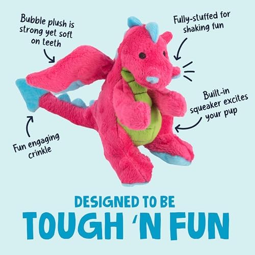 goDog Dragons Squeaky Plush Dog Toy with Chew Guard Technology, Durable Fabric & Squeaker for Active Play, Pink, Small - Image 2