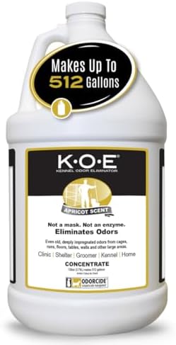 Odorcide K.O.E. Apricot Odor Eliminator Concentrate for Strong Odor for Cages, Runs & More – Home & Kennel w/Safe, Non-Enzymatic Formula - 128 oz by Odorcide