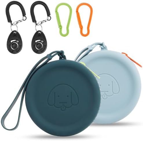 WALLFID Silicone Dog Treat Pouch, 2PCS Pet Walking Bag, Pocket Size, Easy to Clean, Odorless, Zipper Design, Moisture-proof, Portable Training Bag (Lake Blue & Green, 3.55 x 3.55 x 1.18 inches) by WALLFID