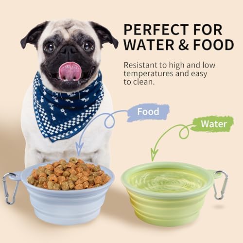 Collapsible Dog Bowls 2-Pack, Portable Travel Dog Bowl with Carabiner, Food-Grade Silicone Pet Bowl for Hiking, Walking (Macaron Blue and Green) - Image 3