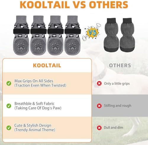 KOOLTAIL Anti Slip Dog Socks to Prevent Licking Paws,Dog Shoes for Hot Pavement & Hardwood Floors,Durable Soft Double Sided Grippy Socks for Small Medium Large Dogs, Traction Control for Senior Dogs - Image 5