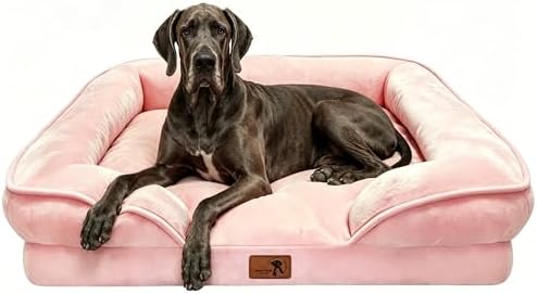 Spotted Play Orthopedic Dog Bed with Sides - Sofa Beds for Extra Large Dogs, Supportive Foam Pet Couch Bed with Washable Removable Cover, Waterproof Lining and Non-Slip Bottom, Pink - XXL by Spotted+Play