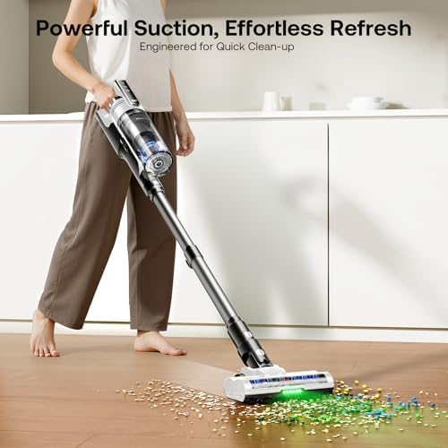 Trucozie Cordless Vacuum Cleaner, Self-Standing Lightweight Stick Vacuum with 50 mins Runtime, Powerful Suction, Anti-Tangle Wireless Vacuum for Home, Hardwood Floor, Carpet, Pet Hair, White - Image 4