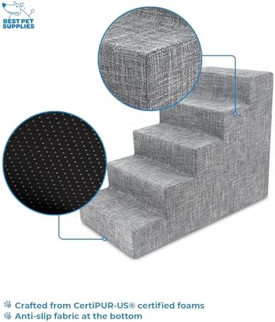 Best Pet Supplies Dog Stairs & Steps - Foam Steps for Small Dogs & Cats, Non-Slip Indoor Balanced Pet Step Support, Dog Ramp, No Assembly, Ash Gray Linen, 5-Step (22.5-inch Height) - Image 3