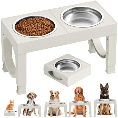 XIAZ Elevated Dog Bowls Large Breed Raised Dogs Bowl Stand Large/Medium Sized Dog Stainless Steel Food Water Bowl Stands 5 Heights Adjustable 9/11/12/14in Pet Feeder Dish Station by XiaZPet