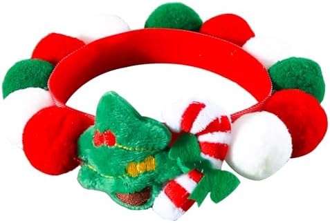 Elegant little tail Dog Christmas Costume 1PC Red Christmas Collar Soft Funny Pet Collars Headgear Adjustable Pom-Pom Headdress Cute Collar for Large Dog Pet Party Accessories Costume by Elegantlittletail